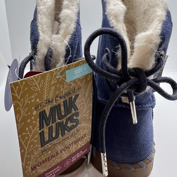 New MUK LUKS Water Repellent Suede Boots Twilight Blue Women's Size 6 NWT - Picture 4 of 8